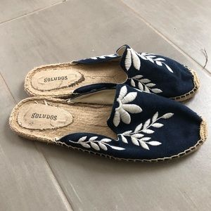 Soludos espadrilles, navy and white embroidered
